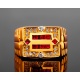 Золотое кольцо-печатка с рубинами и бриллиантами Артикул: 220417/1