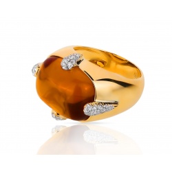 Золотое кольцо с медовым цитрином и бриллиантами