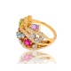Яркое золотое кольцо с бриллиантами и цветными камнями