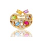 Яркое золотое кольцо с бриллиантами и цветными камнями