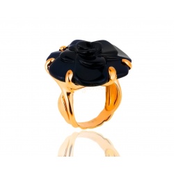 Прекрасное кольцо с ониксом Chanel Camelia
