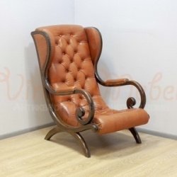 Антикварное старинное кресло Честерфилд с пуфом