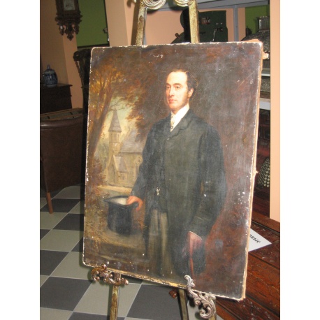 Антикварный портрет "Мужчина с цилиндром"